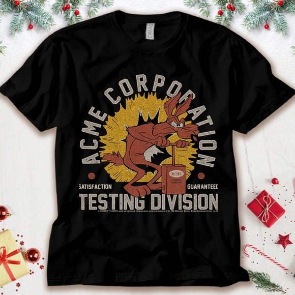 Looney Tunes Wile E Coyote Acme Corporation Testing T-shirt Unisex Adult T-shirt - Picture 1 of 2
